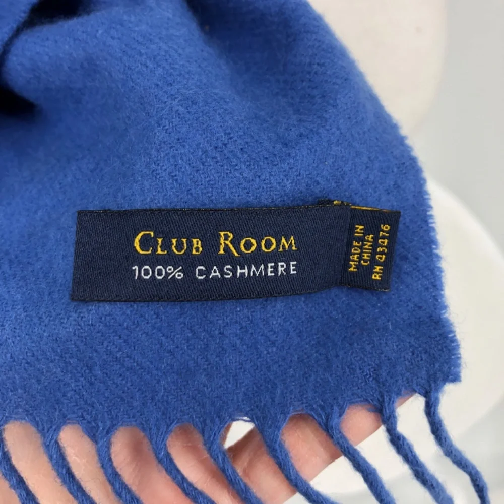 Club Room‎ Mens 100% Cashmere Fringe Scarf Solid Blue Classic Luxury Lightweight